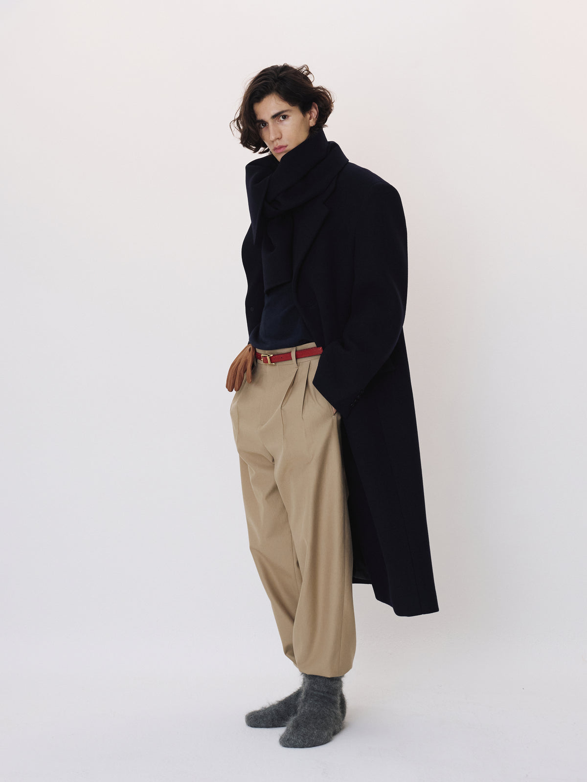 Wool Blend Tuck Pants (Beige)