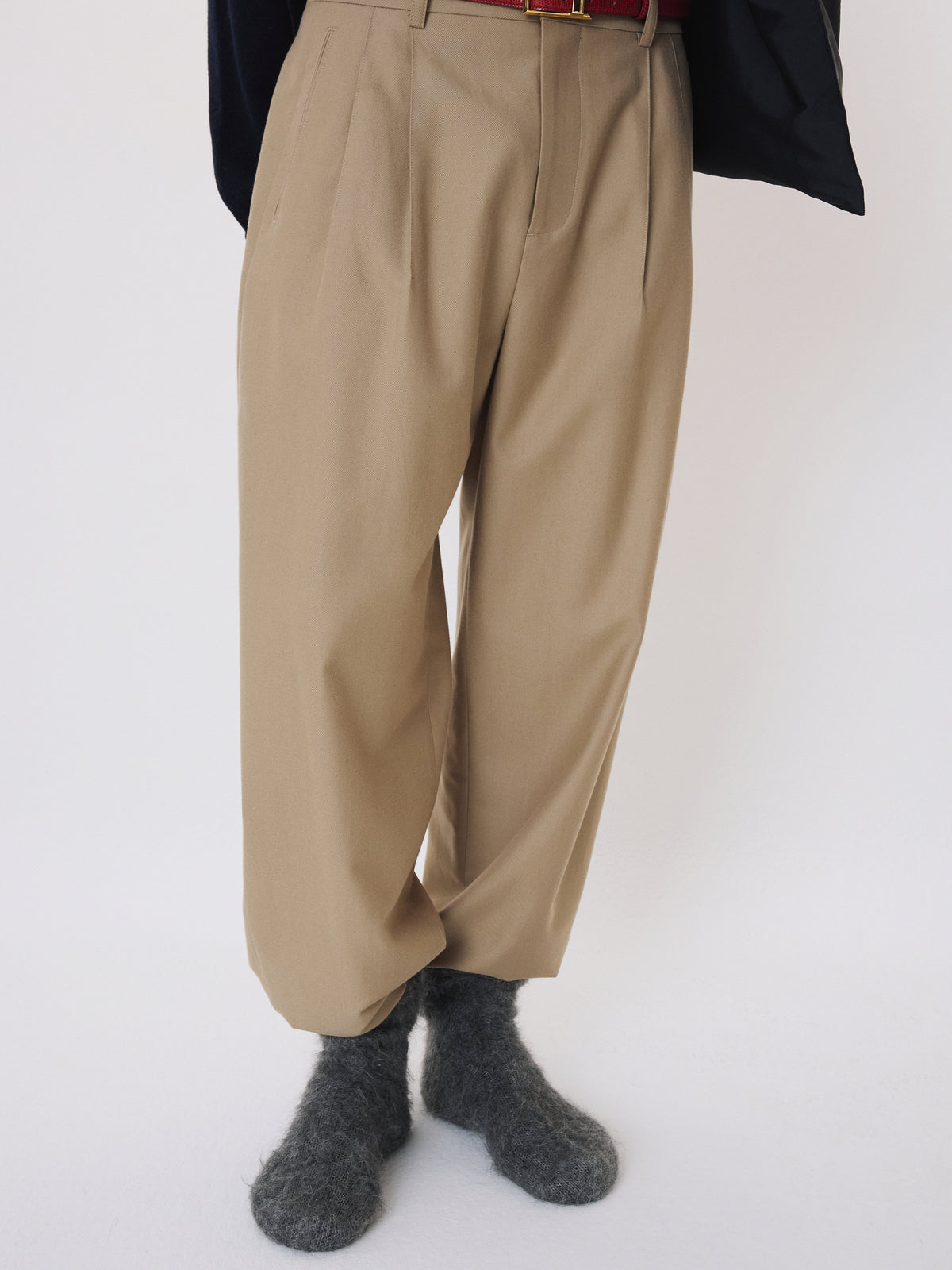 Wool Blend Tuck Pants (Beige)