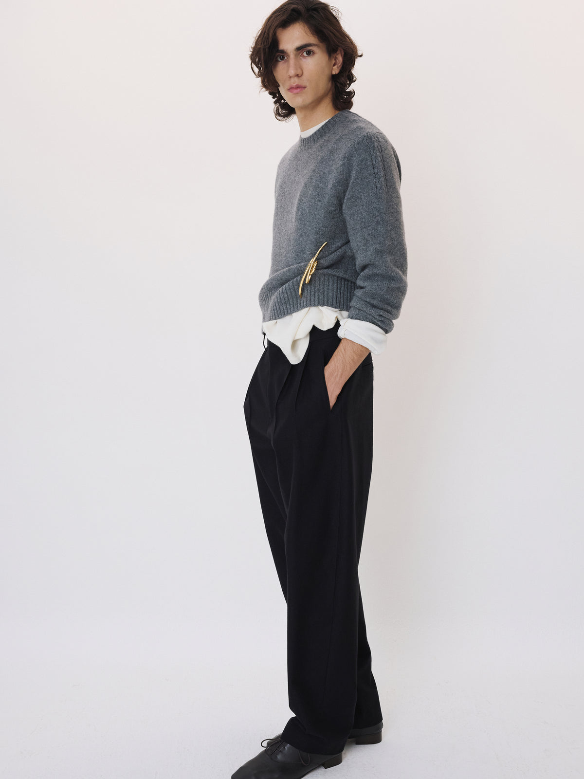 Wool Blend Tuck Pants (Black)