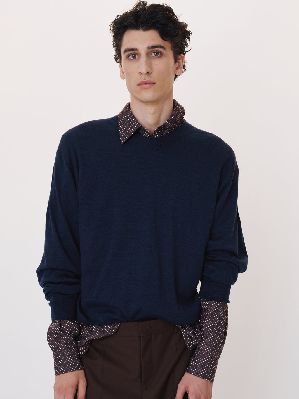 Wool V-Neck Knit Top (Indigo Navy)