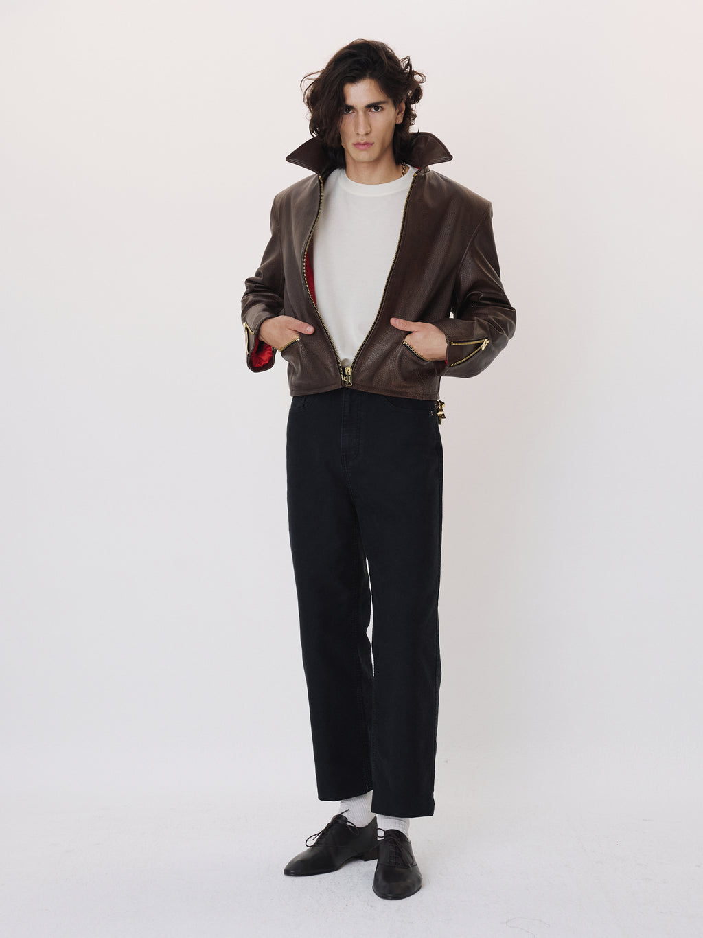 Zip Detail Leather Jumper (Vintage Brown)