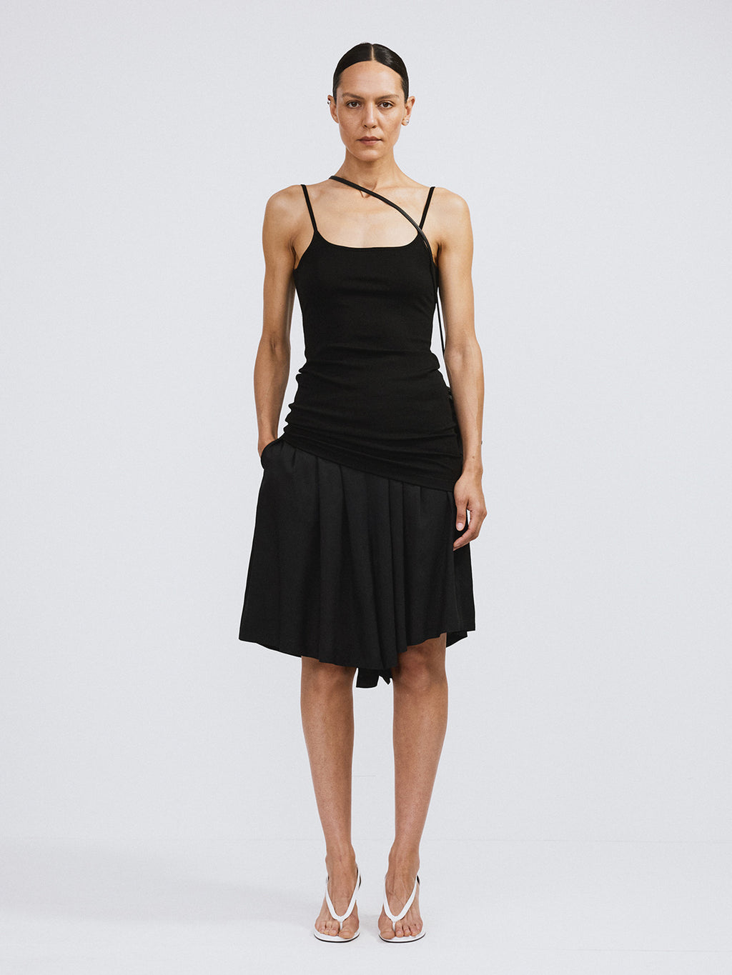 Banding Wide Culotte Pants (Black)