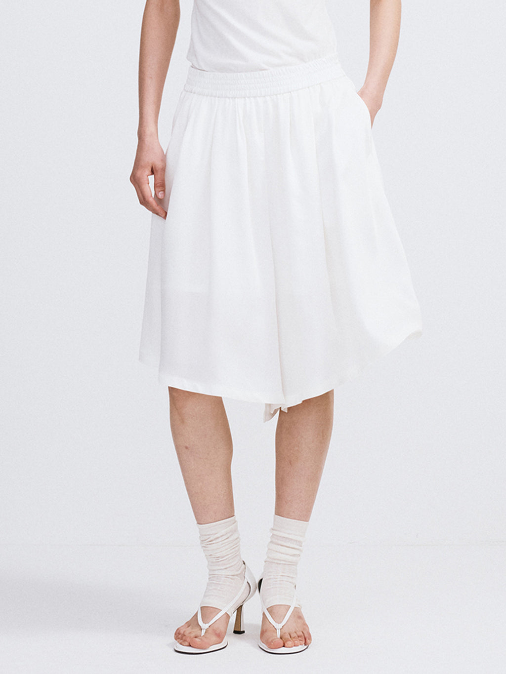 Banding Wide Culotte Pants (Ivory)