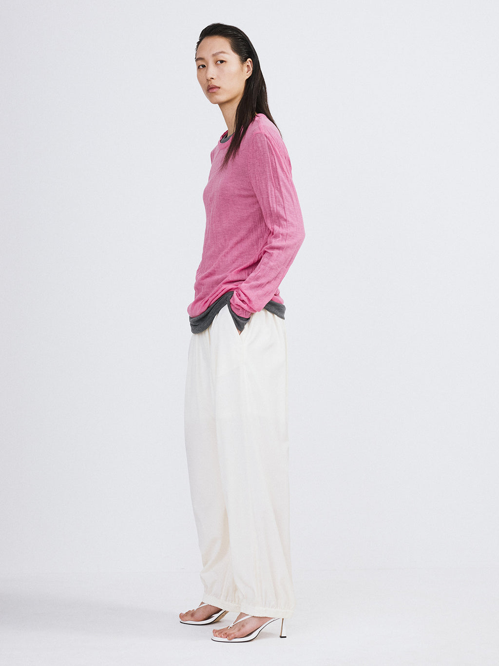 Crease Long Knit Top (Pink)