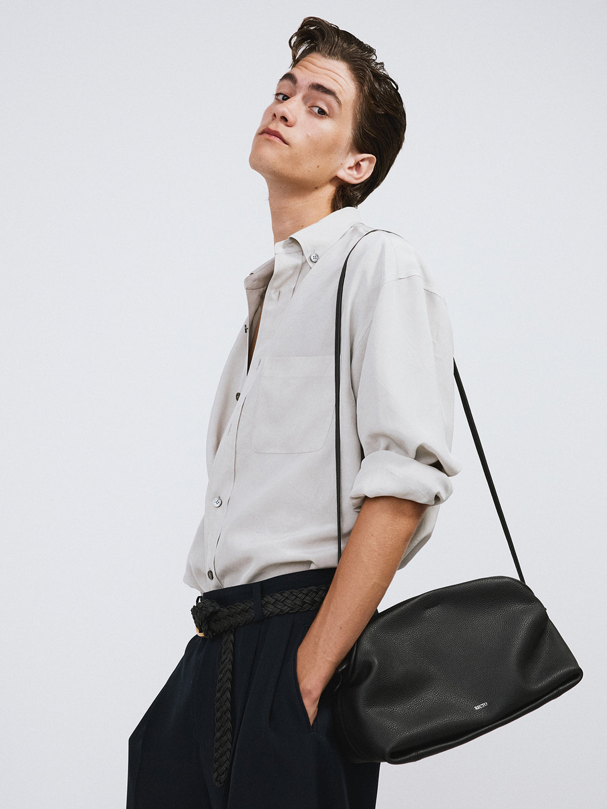 Wrinkled Fluid Shirt (Light Taupe)