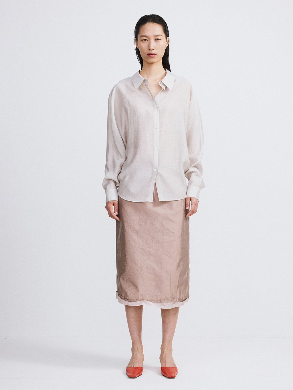 Silk Blend Volume Shirt (Light Taupe)