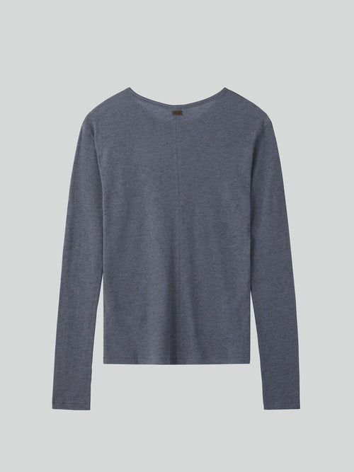 Cashmere Blend Long-Sleeve Top (Melange Grey)