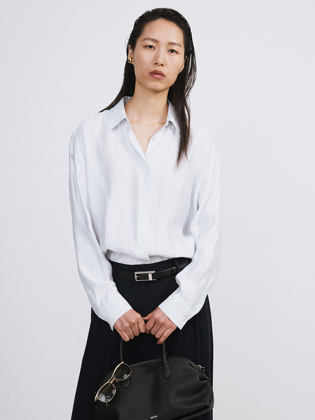 Oversized Sheer Shirt (White Grey)