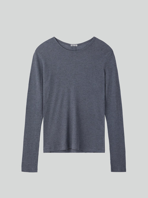 Cashmere Blend Long-Sleeve Top (Melange Grey)