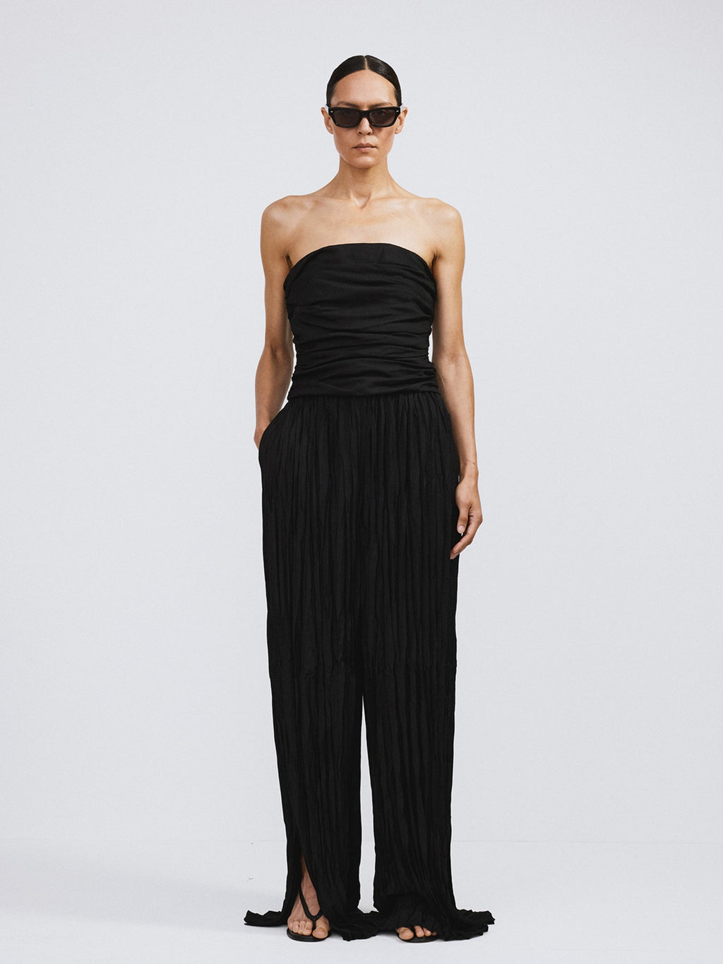Gathered Bustier Jumpsuit (Black)
