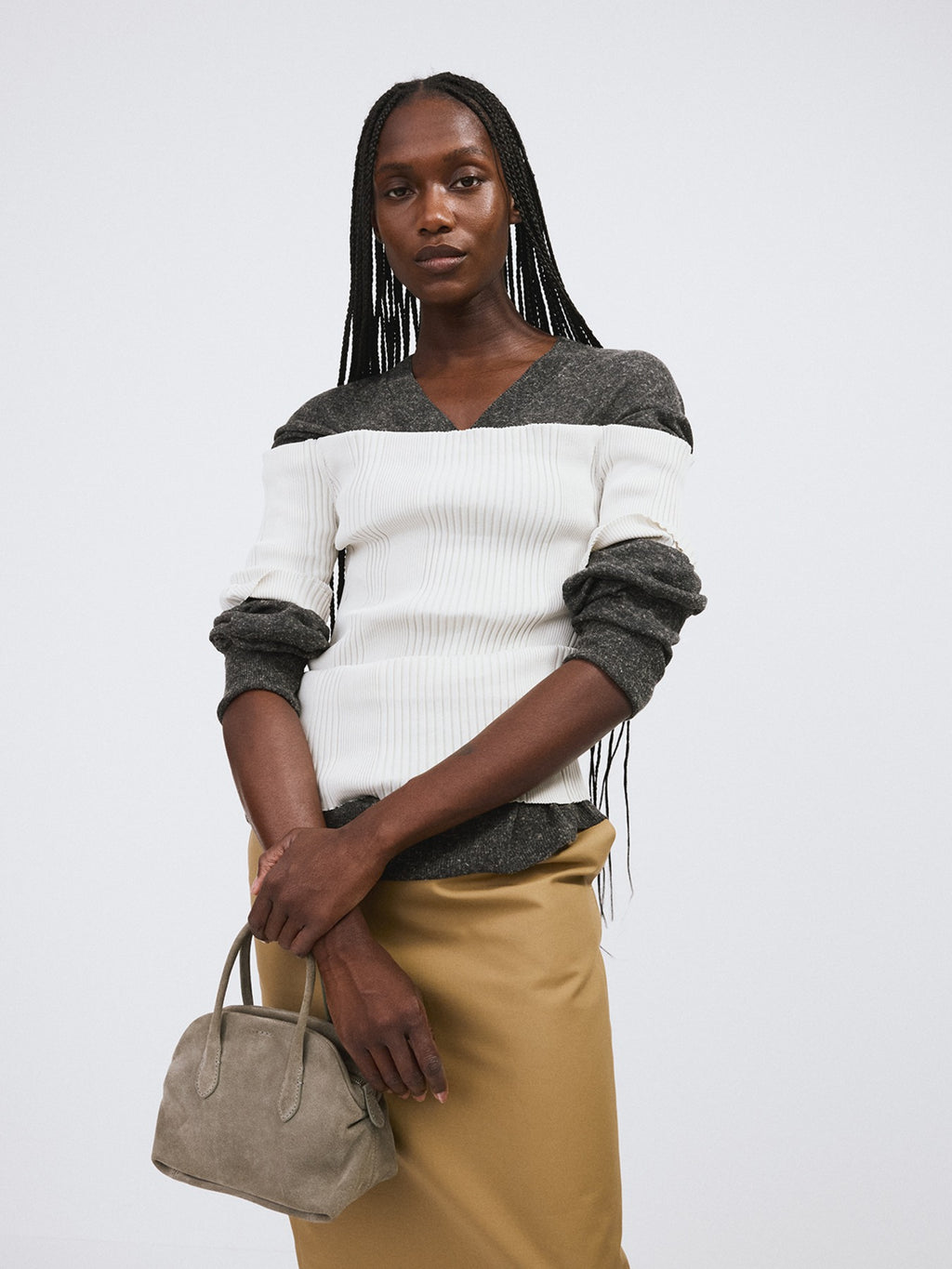Off Shoulder Ribbed Knit Top (Ecru)