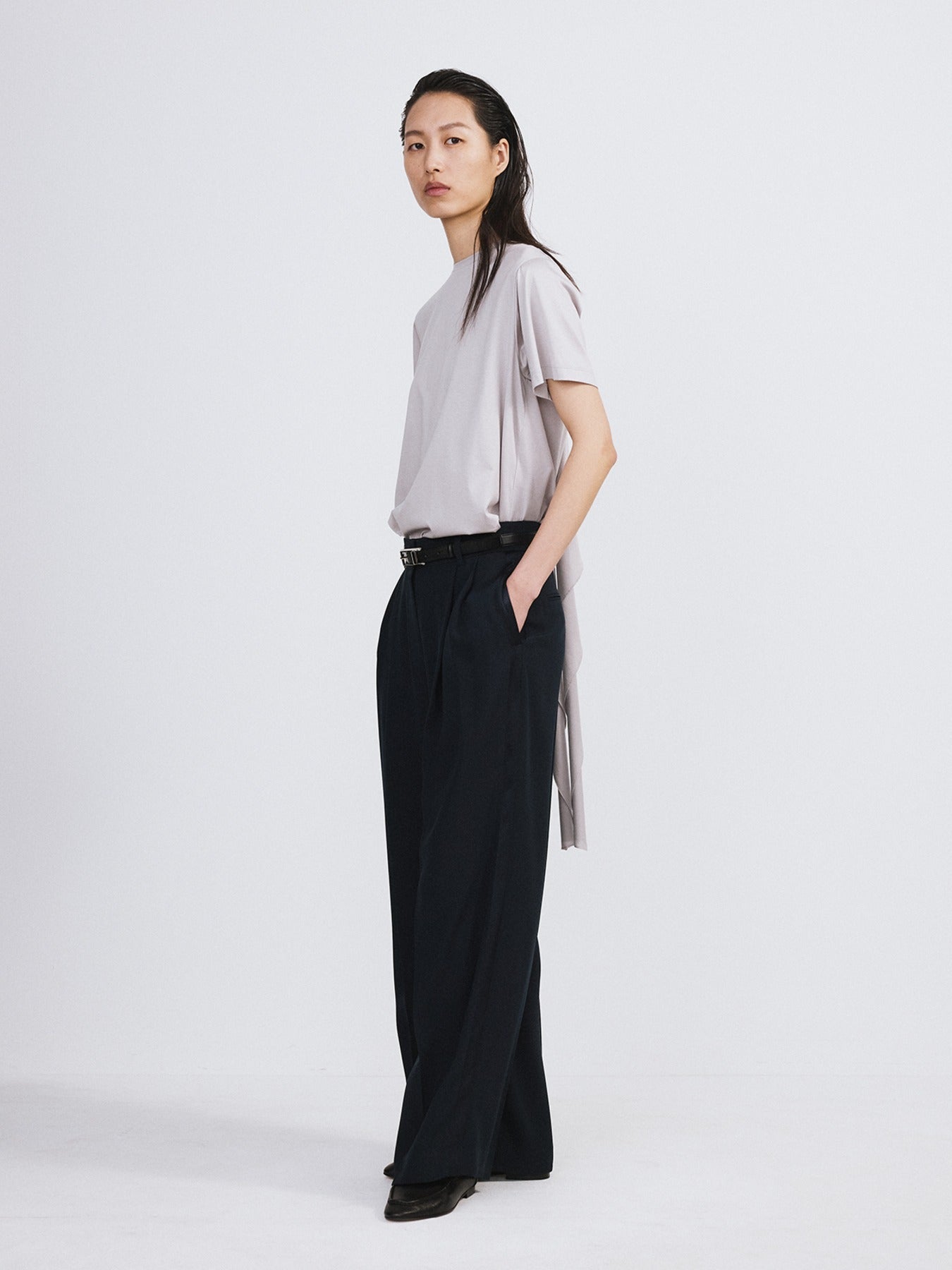Open Back Silk Blend Scarf Top (Sepia Grey)