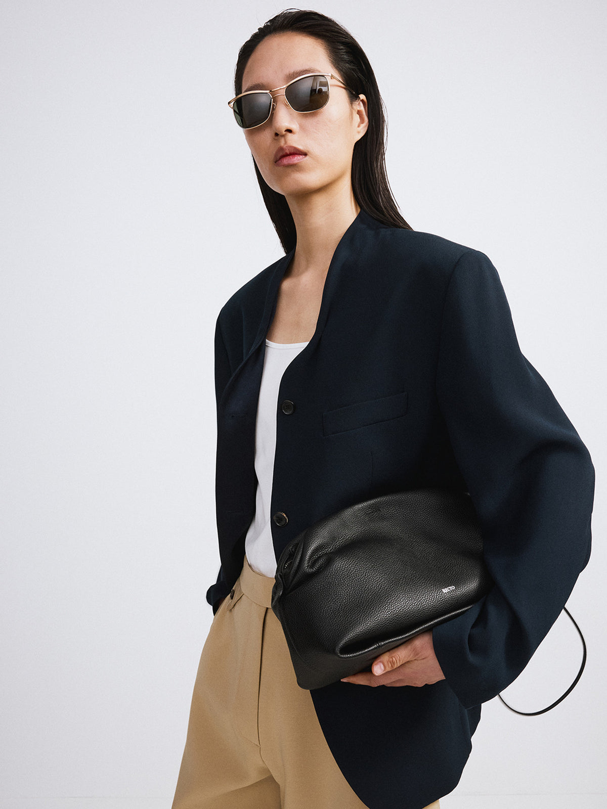 Collar Detail Fluid Suit Jacket (Dark Navy)