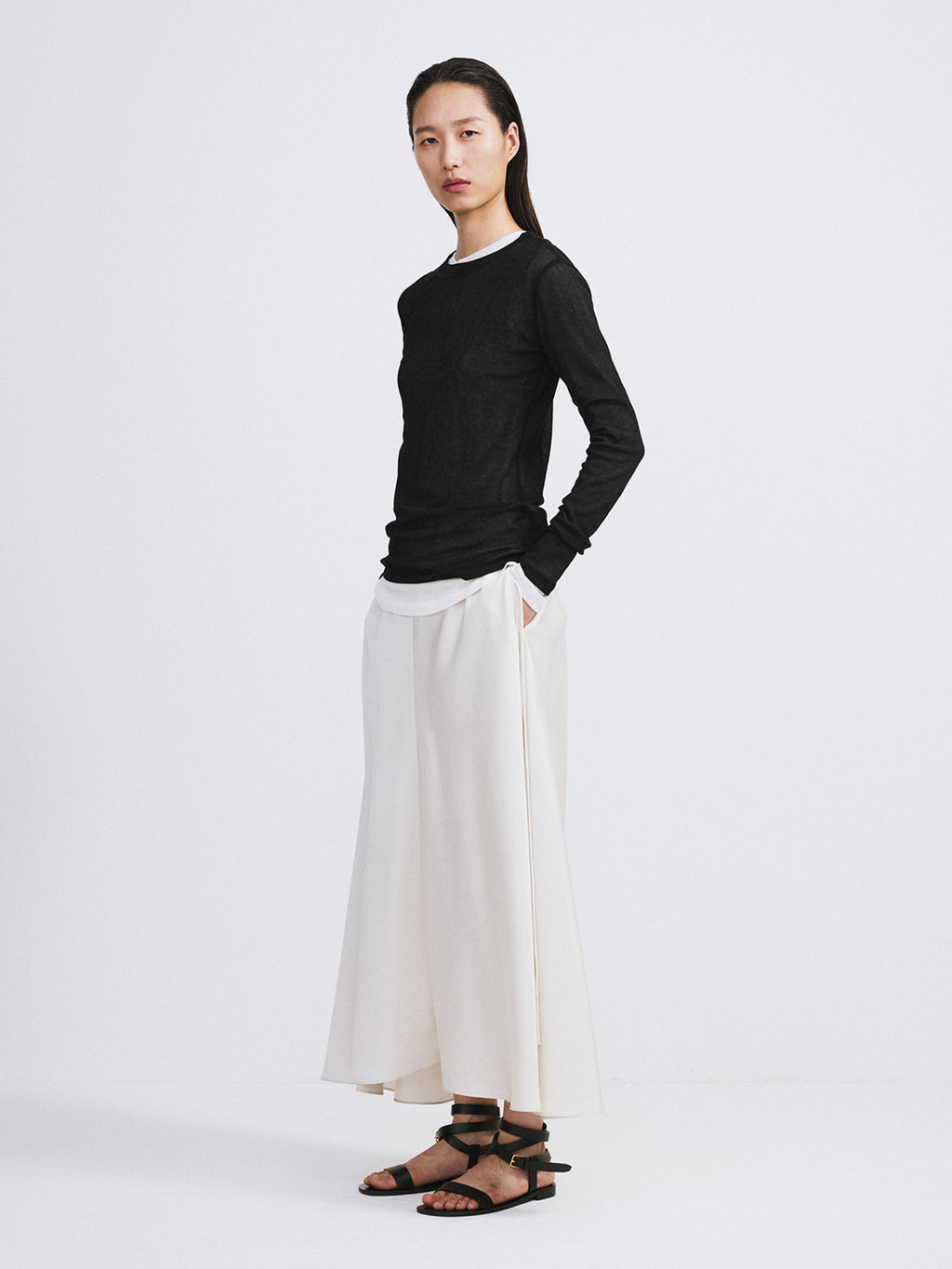 Sheer Jersey Long Sleeve Top (Black)