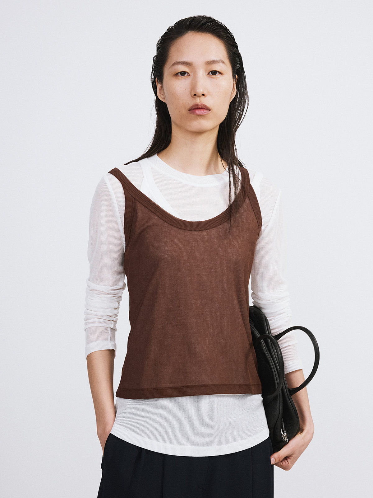 Sheer Jersey Tank Top (Red Brown)
