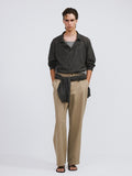 Linen Blend Polo Top (Charcoal Grey)