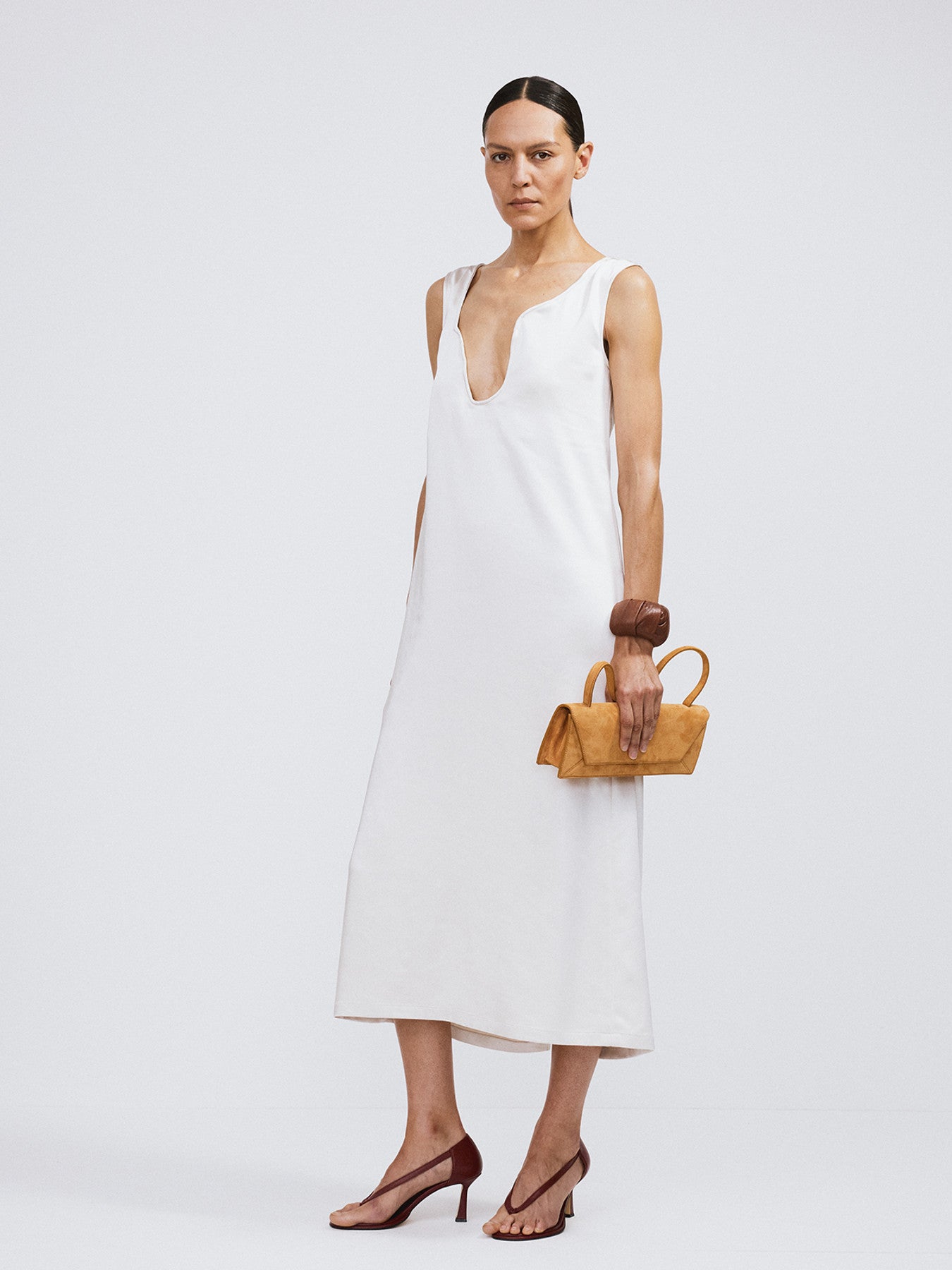 Curved Wire Neck Dress (Pale Beige)