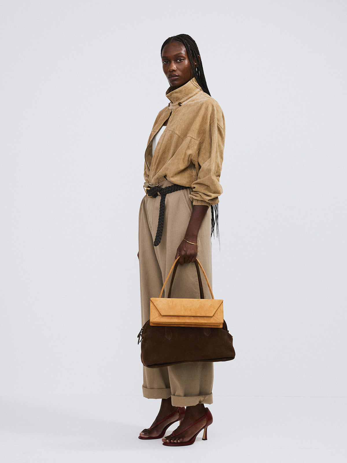 Banding Detail Wide Cotton Pants (Light Khaki)