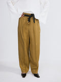 Linen Blend Pleated Pants (Beige Khaki)