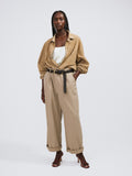 Banding Detail Wide Cotton Pants (Light Khaki)