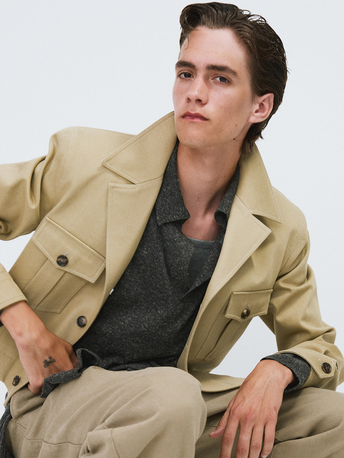 Signature Military Cotton Jacket (Light Khaki)