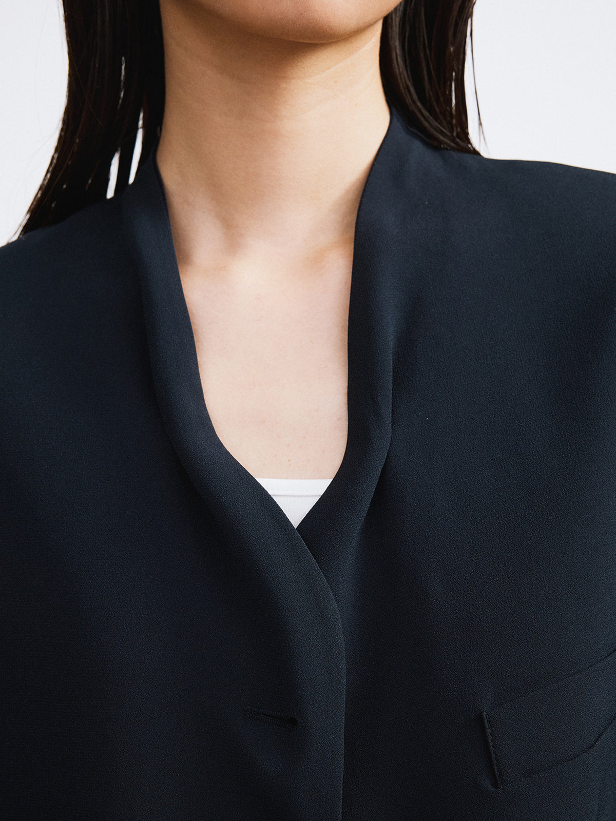 Collar Detail Fluid Suit Jacket (Dark Navy)