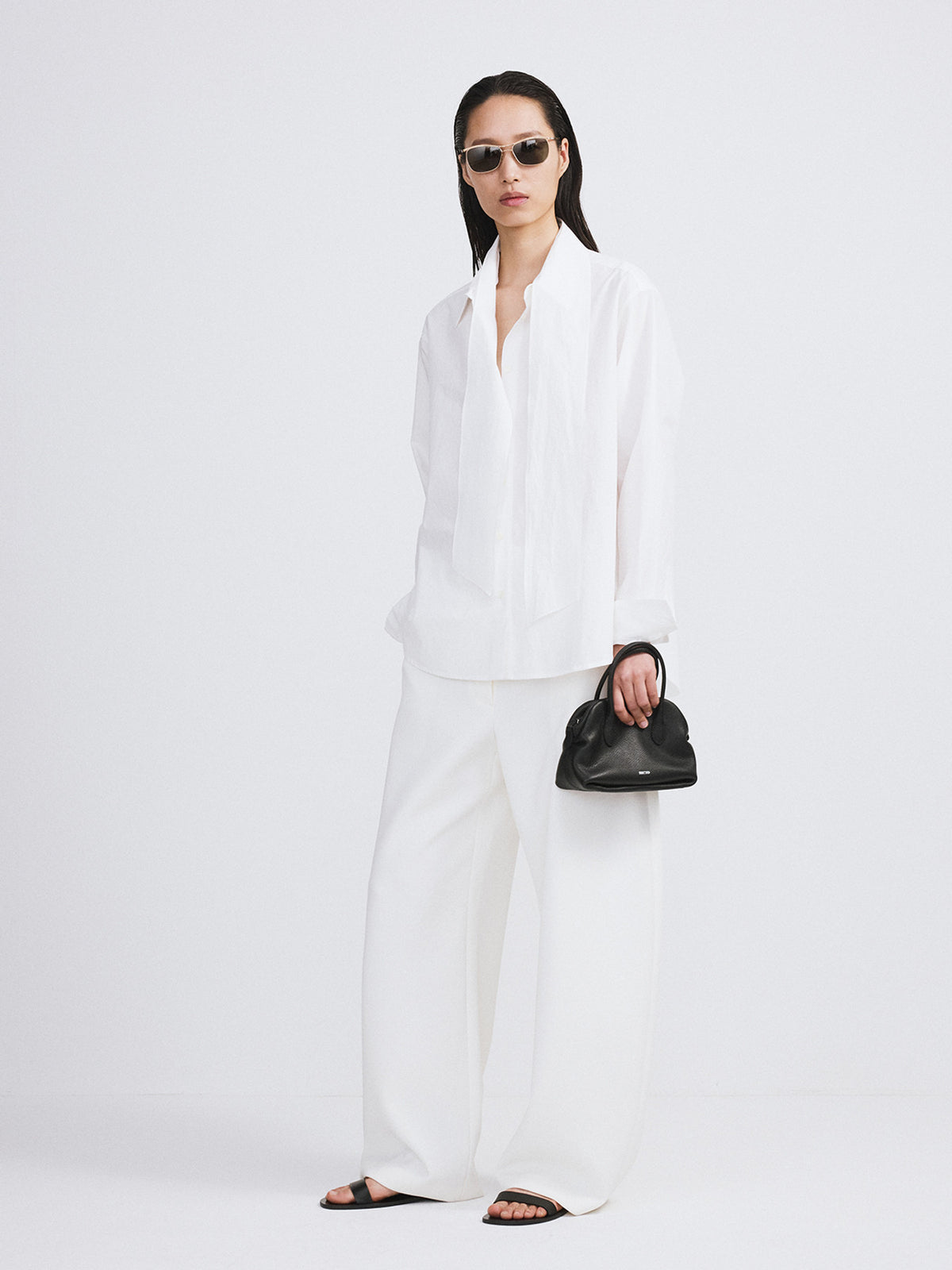 Detachable Scarf Cotton Shirt (Off White)