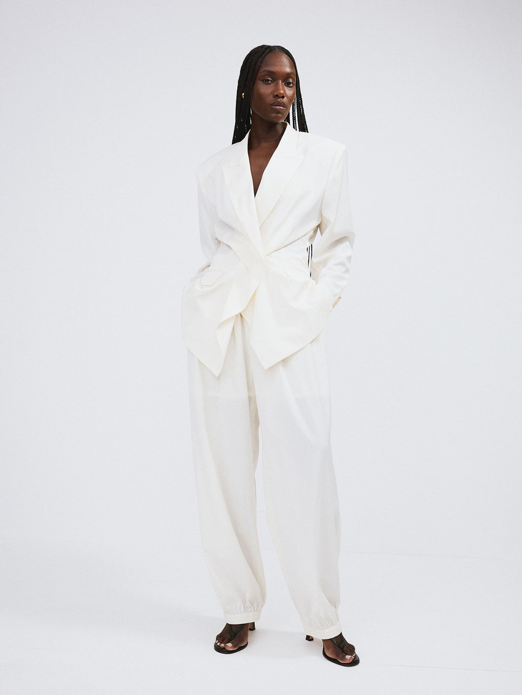 Drape Detail Suit Jacket (Ivory)