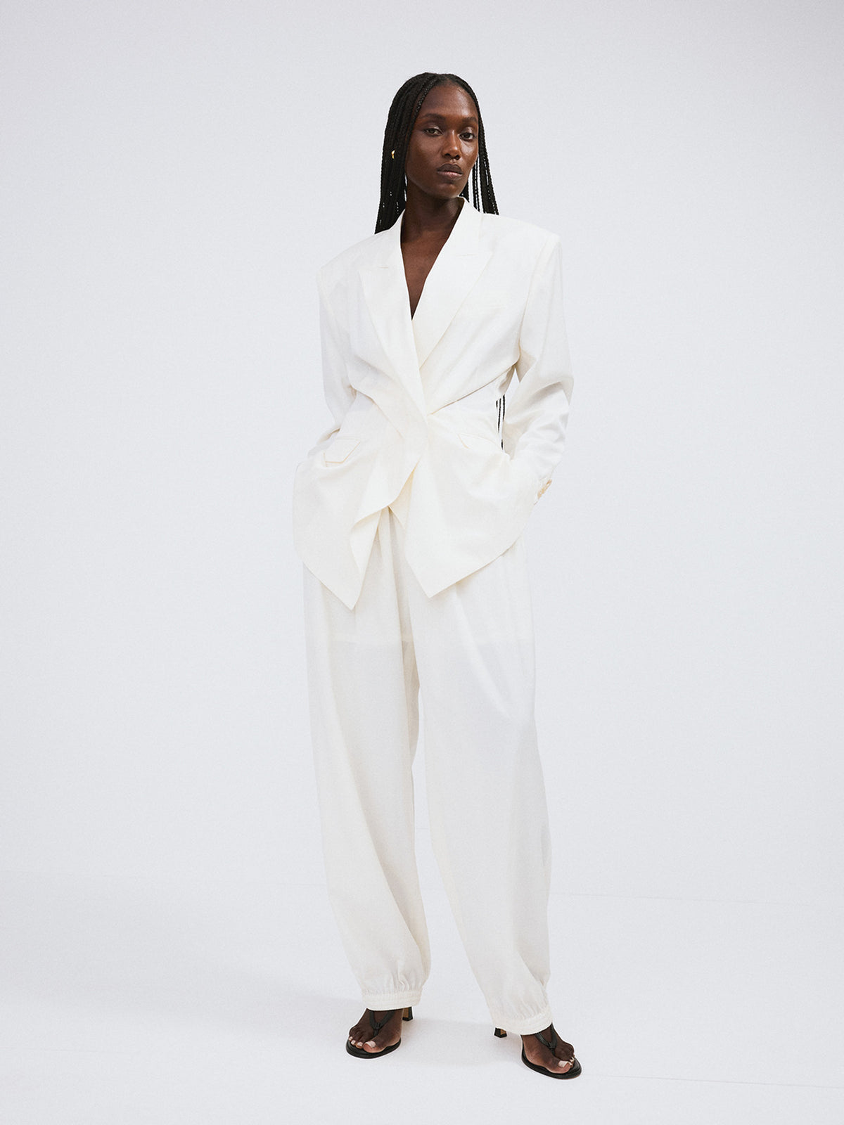 Drape Detail Suit Jacket (Ivory)