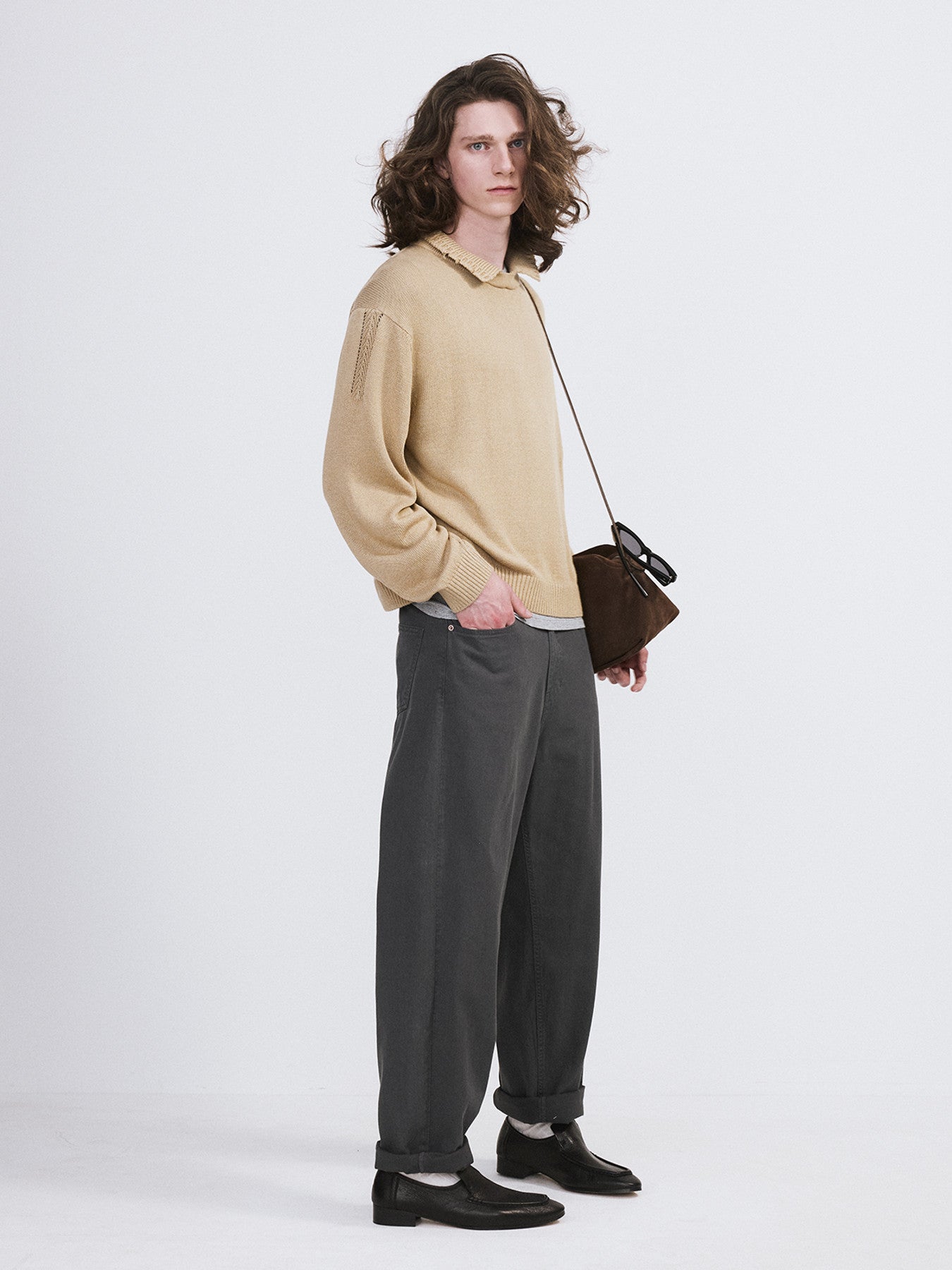 Waffle Collar Knit Top (Beige Khaki)