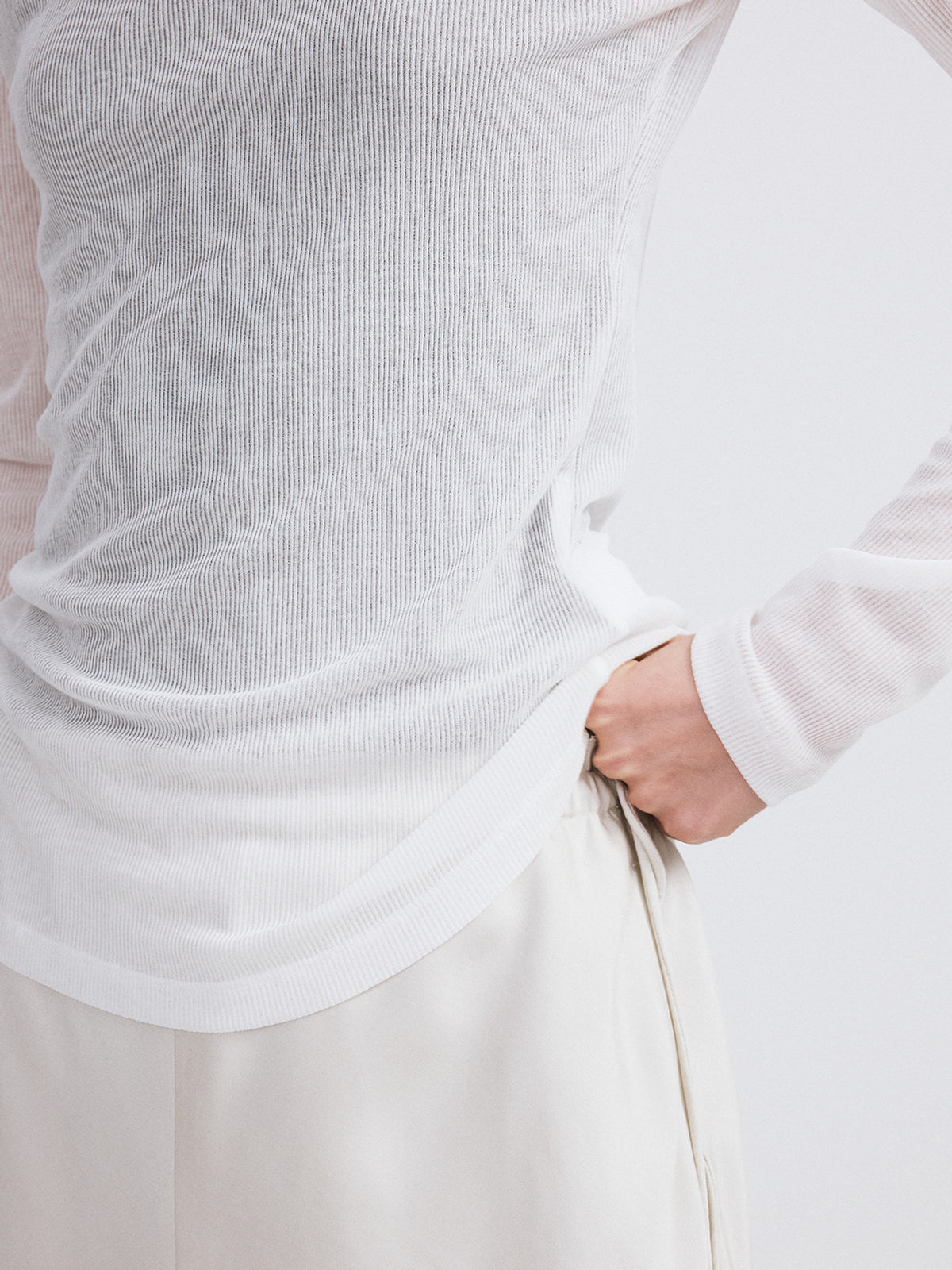 Sheer Jersey Long Sleeve Top (Off White)