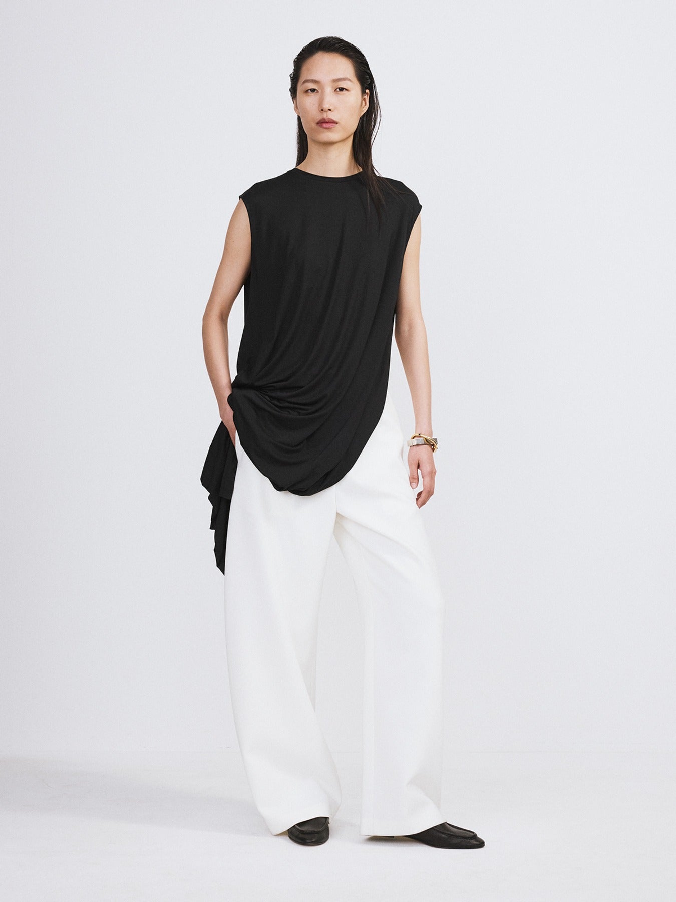 Open Back Jersey Long Top (Black)