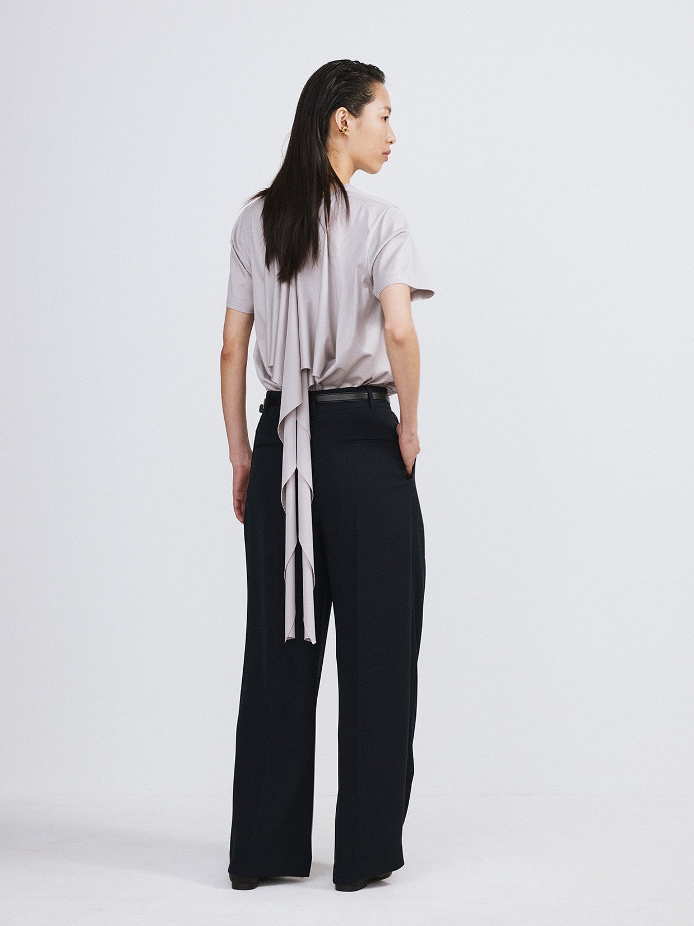 Open Back Silk Blend Scarf Top (Sepia Grey)