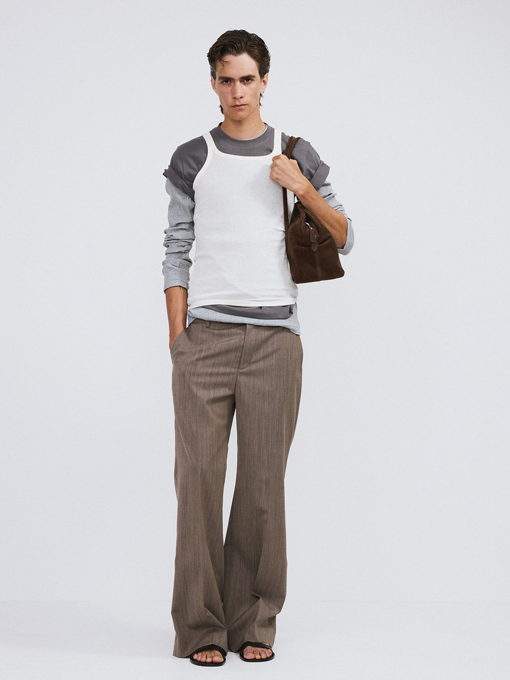 Ribbed Jersey Long-Sleeve Top (Melange Grey)
