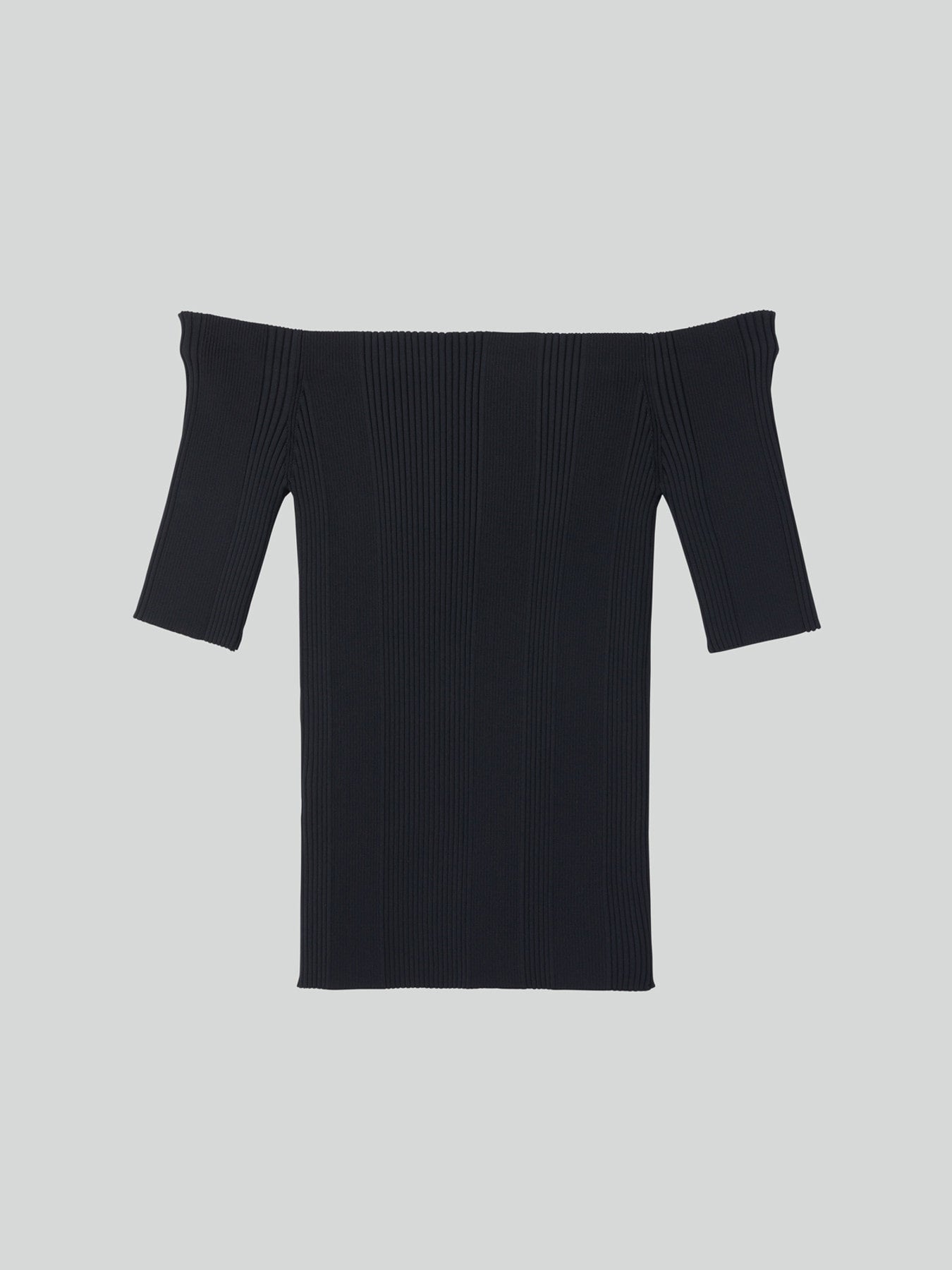 Off Shoulder Ribbed Knit Top (Black)