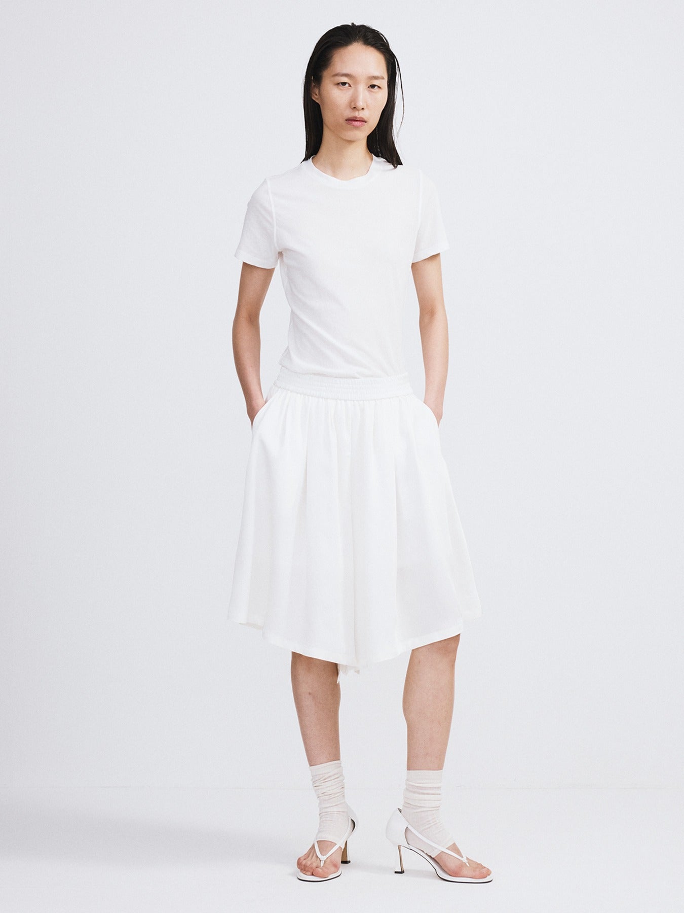Banding Wide Culotte Pants (Ivory)