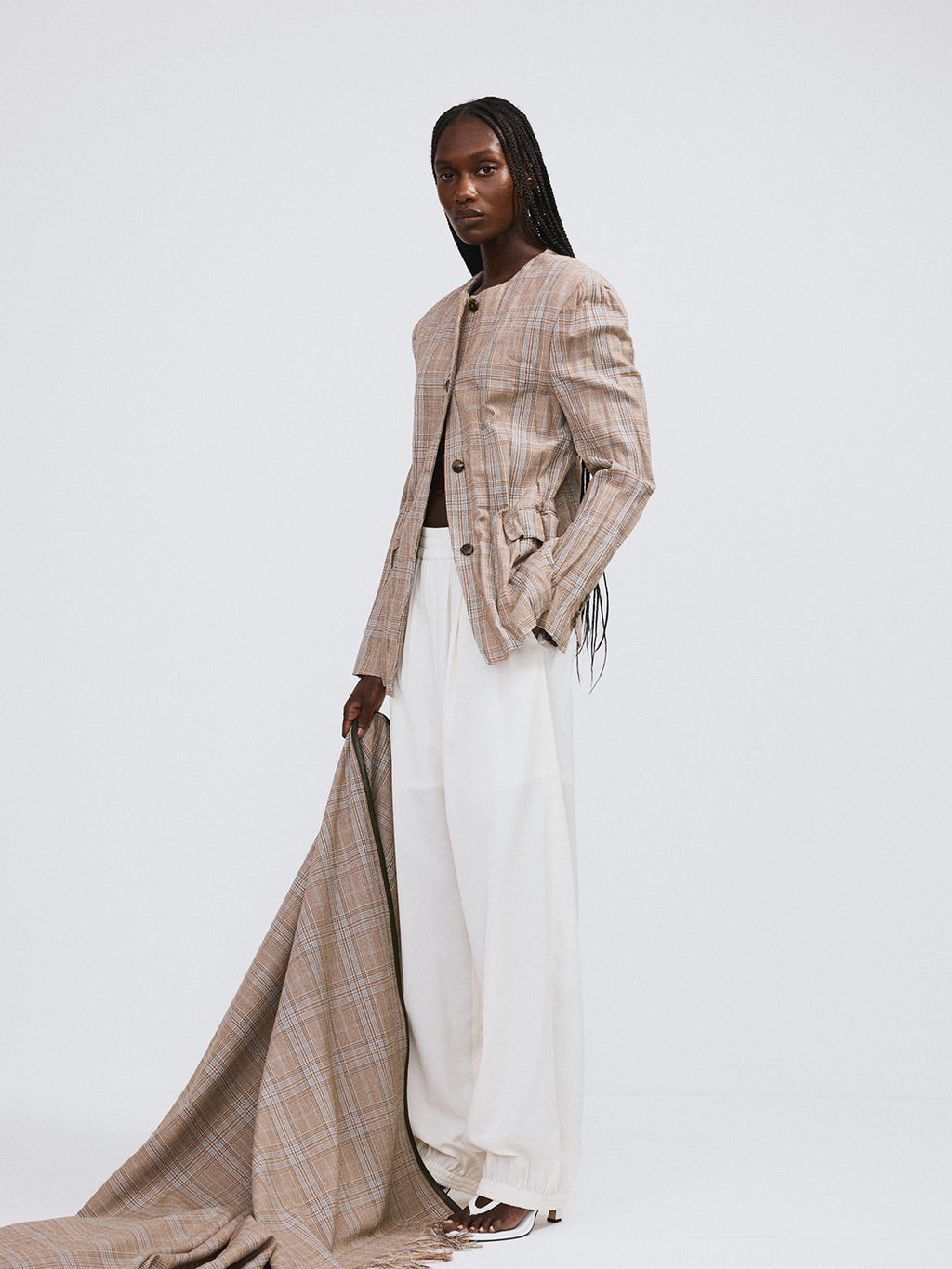 Crinkle Vintage Check Jacket (Camel)