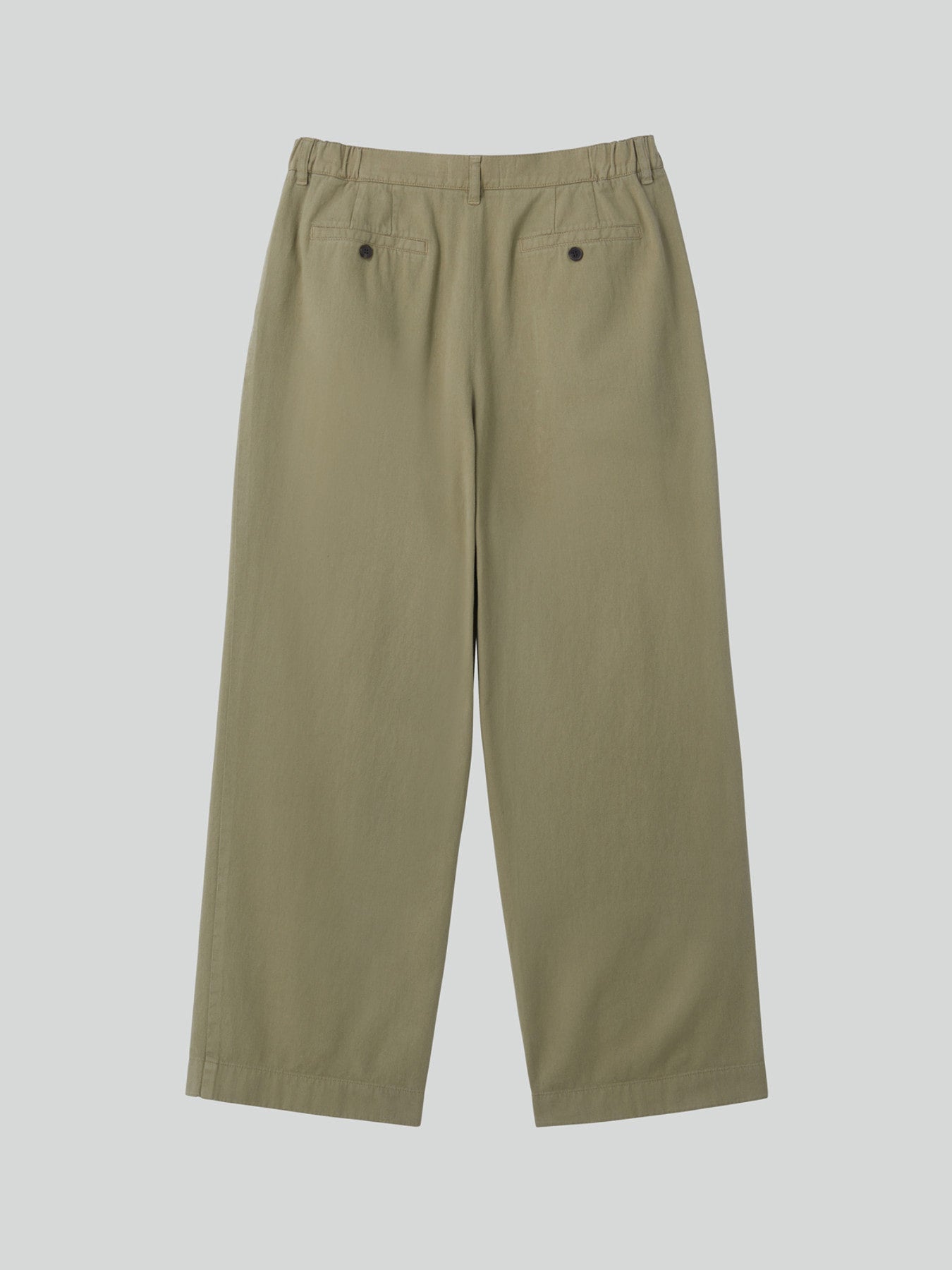 Banding Detail Wide Cotton Pants (Light Khaki)