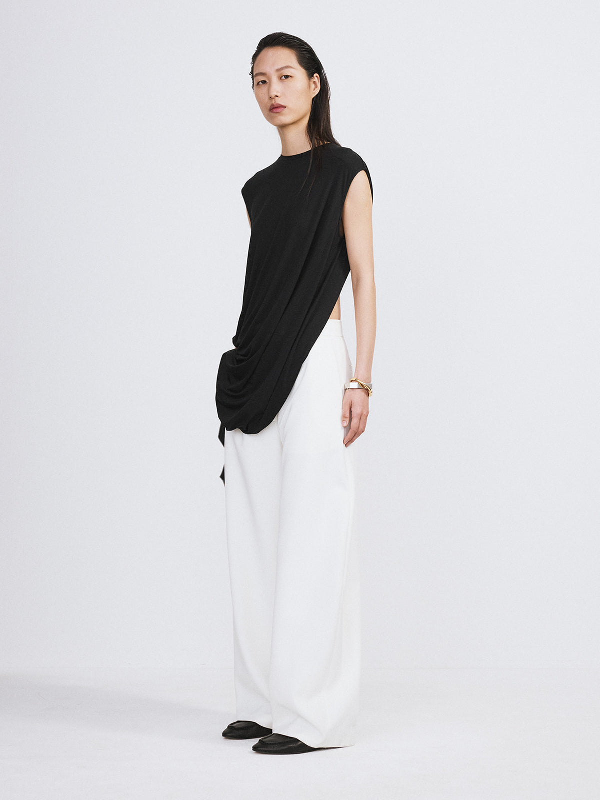 Open Back Jersey Long Top (Black)