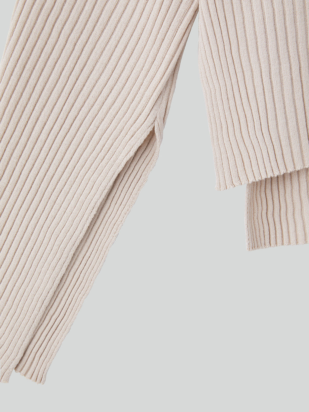 Slit-Cuffs Ribbed Knit Top (Light Beige)