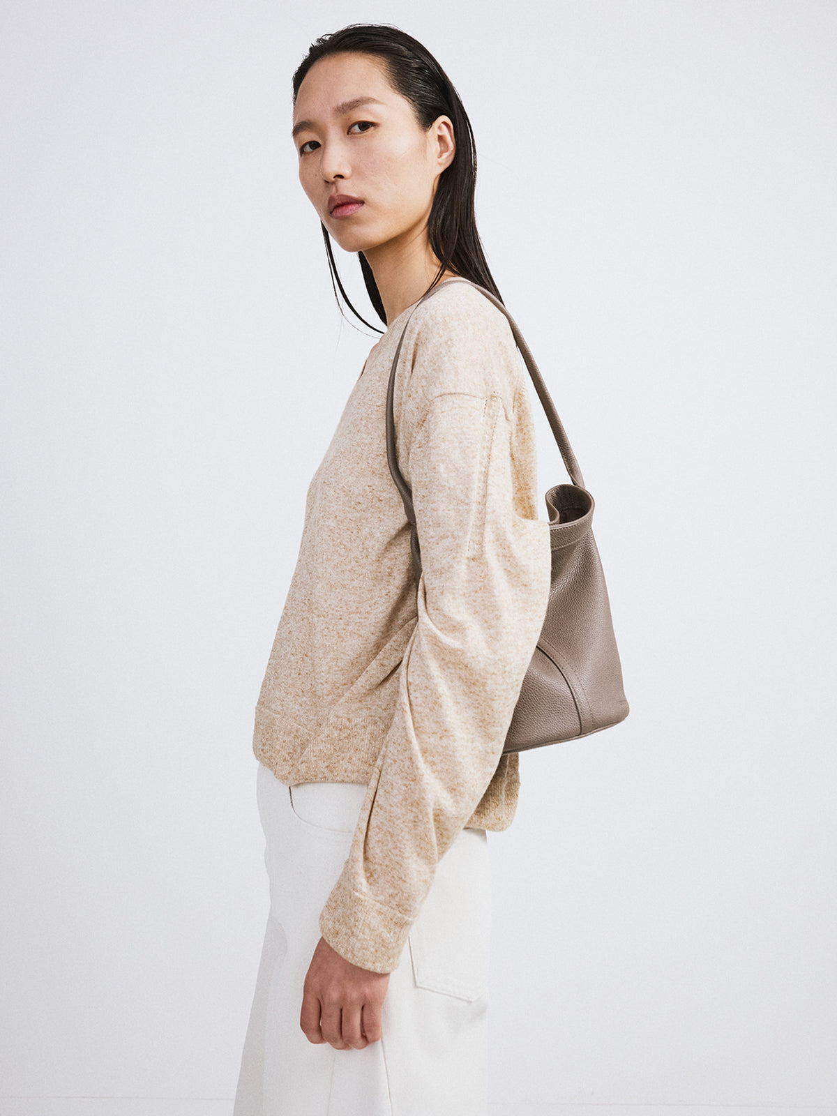 Melange V-Neck Loose Knit Top (Oatmeal)