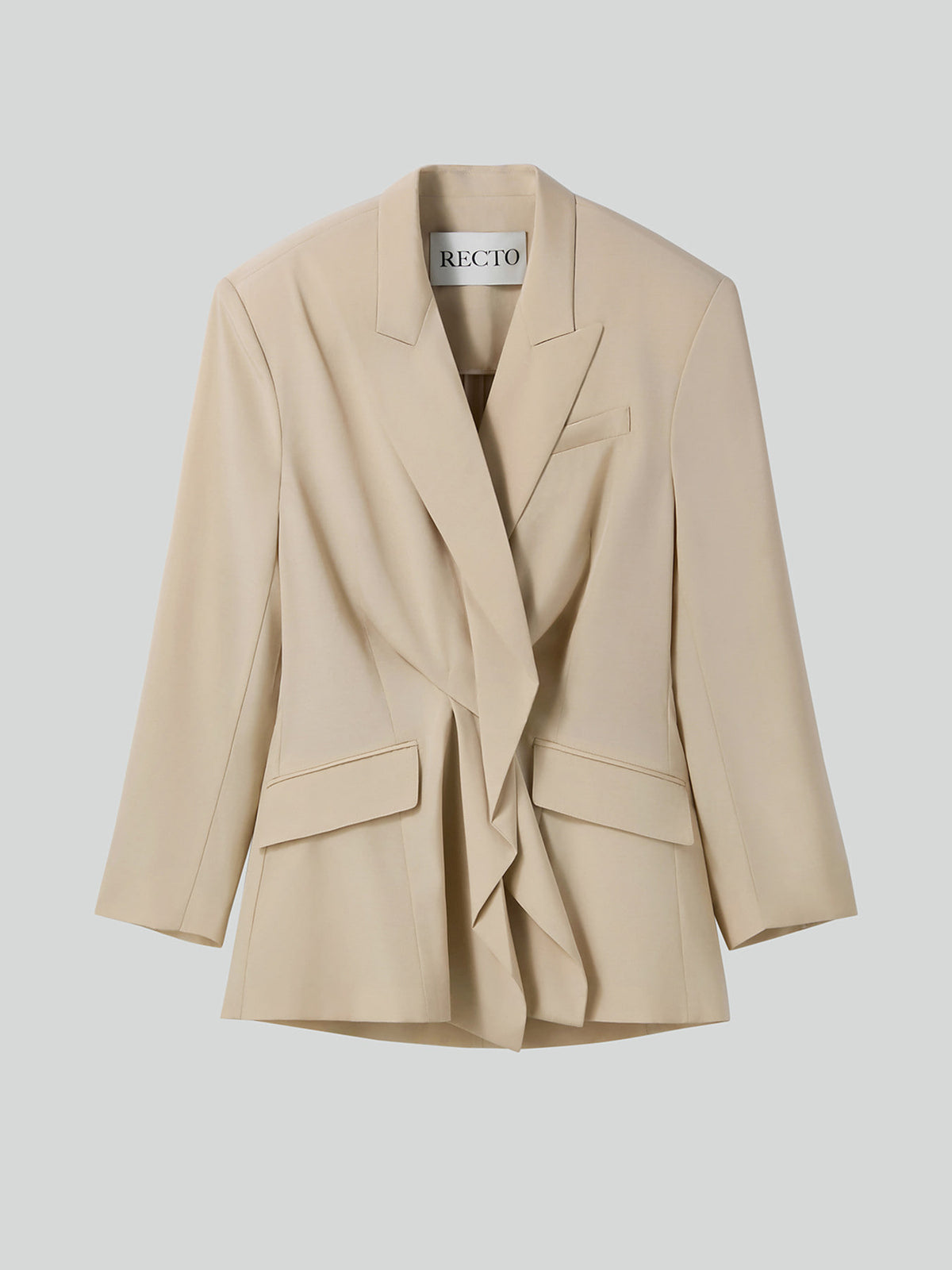 Drape Detail Suit Jacket (Light Beige)