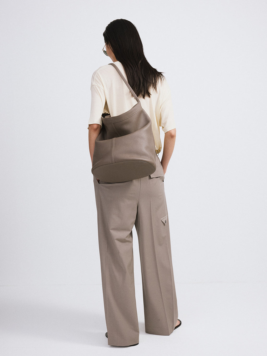 Banding Waist Wide Pants (Taupe Grey)