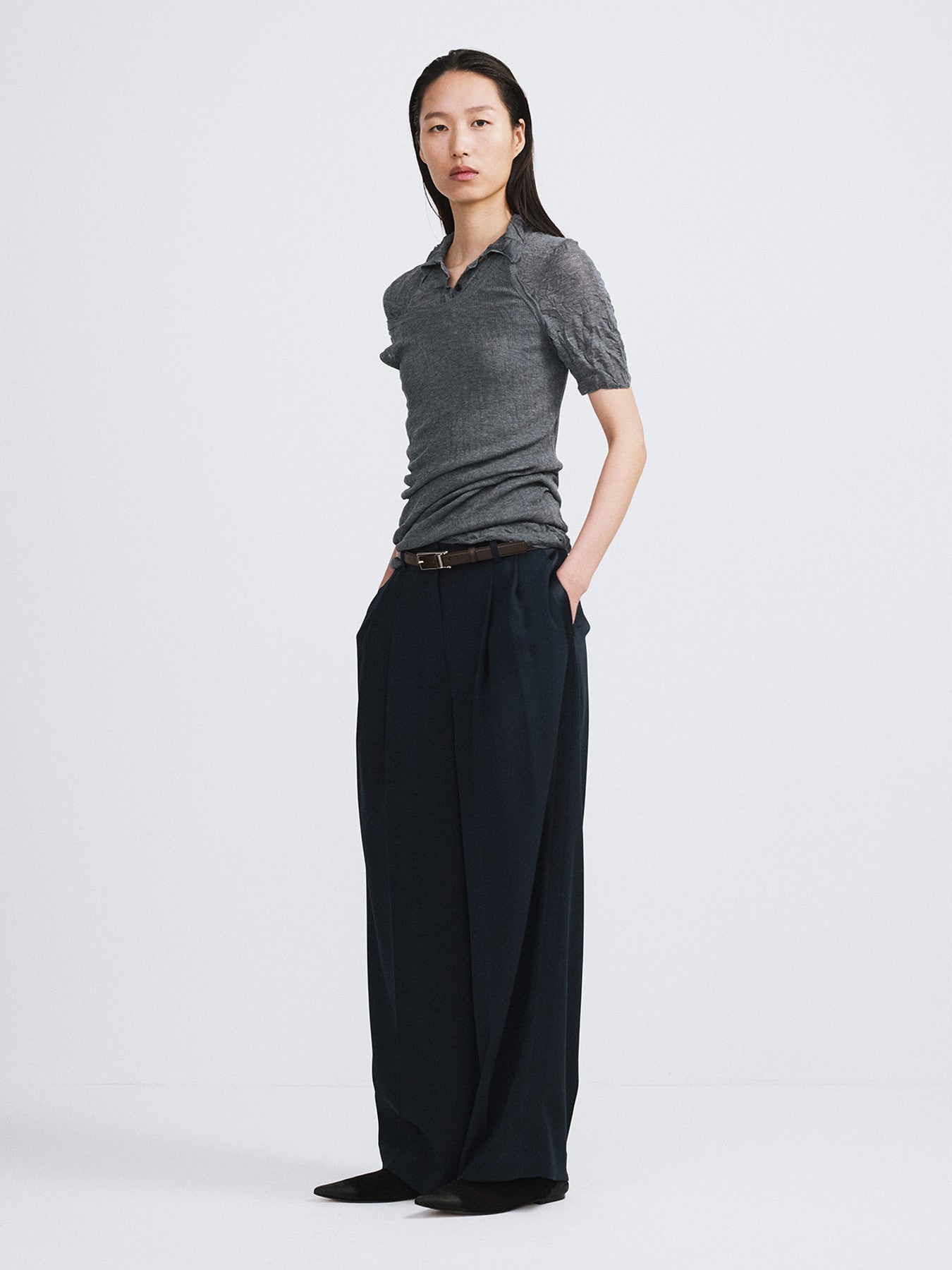Tuxedo Detail Fluid Suit Pants (Dark Navy)