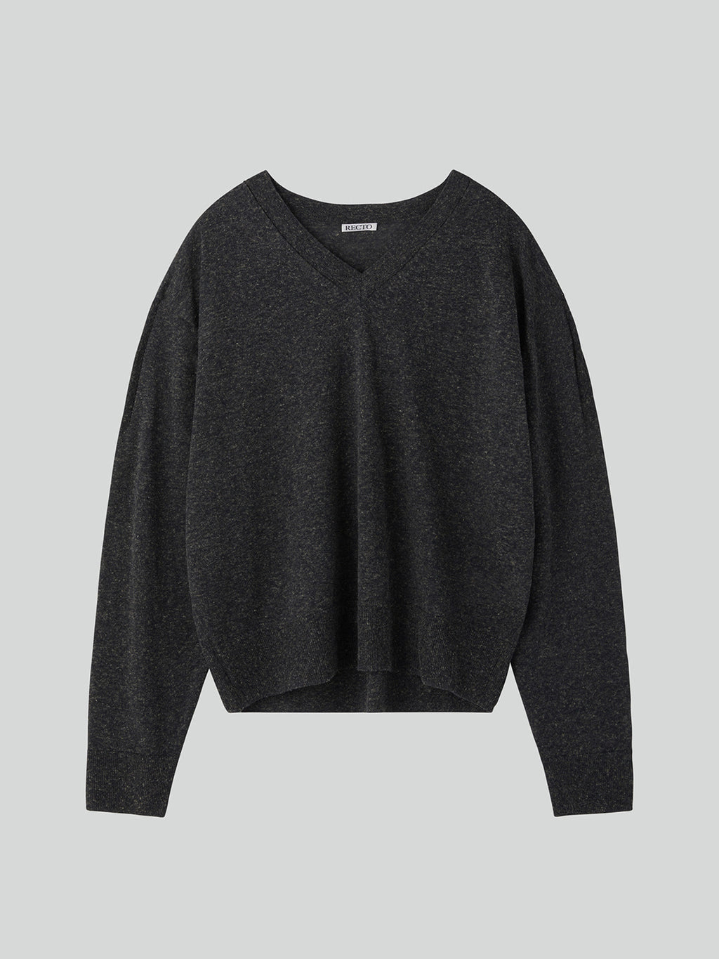 Melange V-Neck Loose Knit Top (Charcoal Grey)