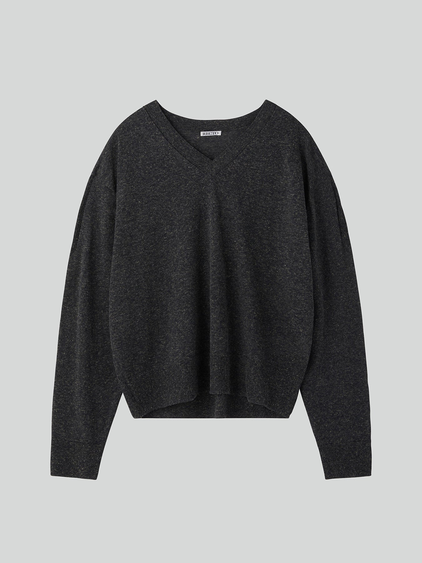 Melange V-Neck Loose Knit Top (Charcoal Grey)