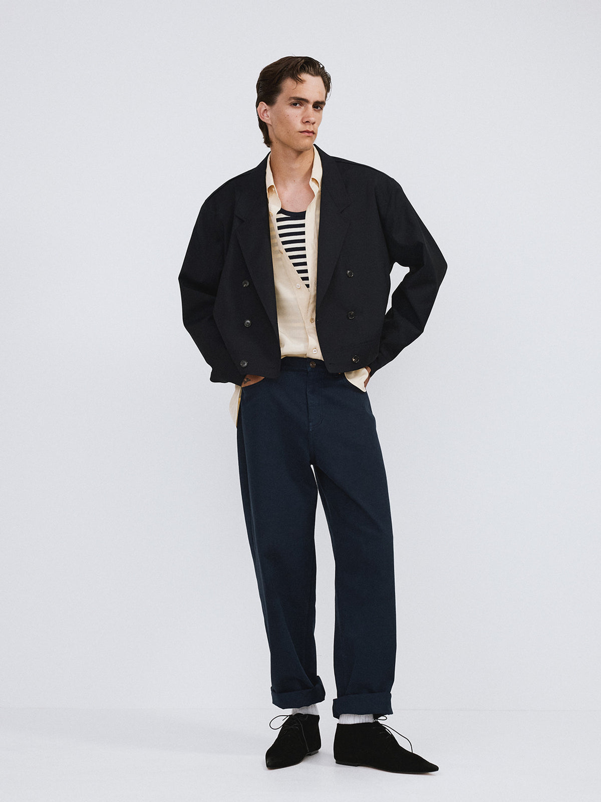 Double Breasted Short Jumper (Dark Navy)