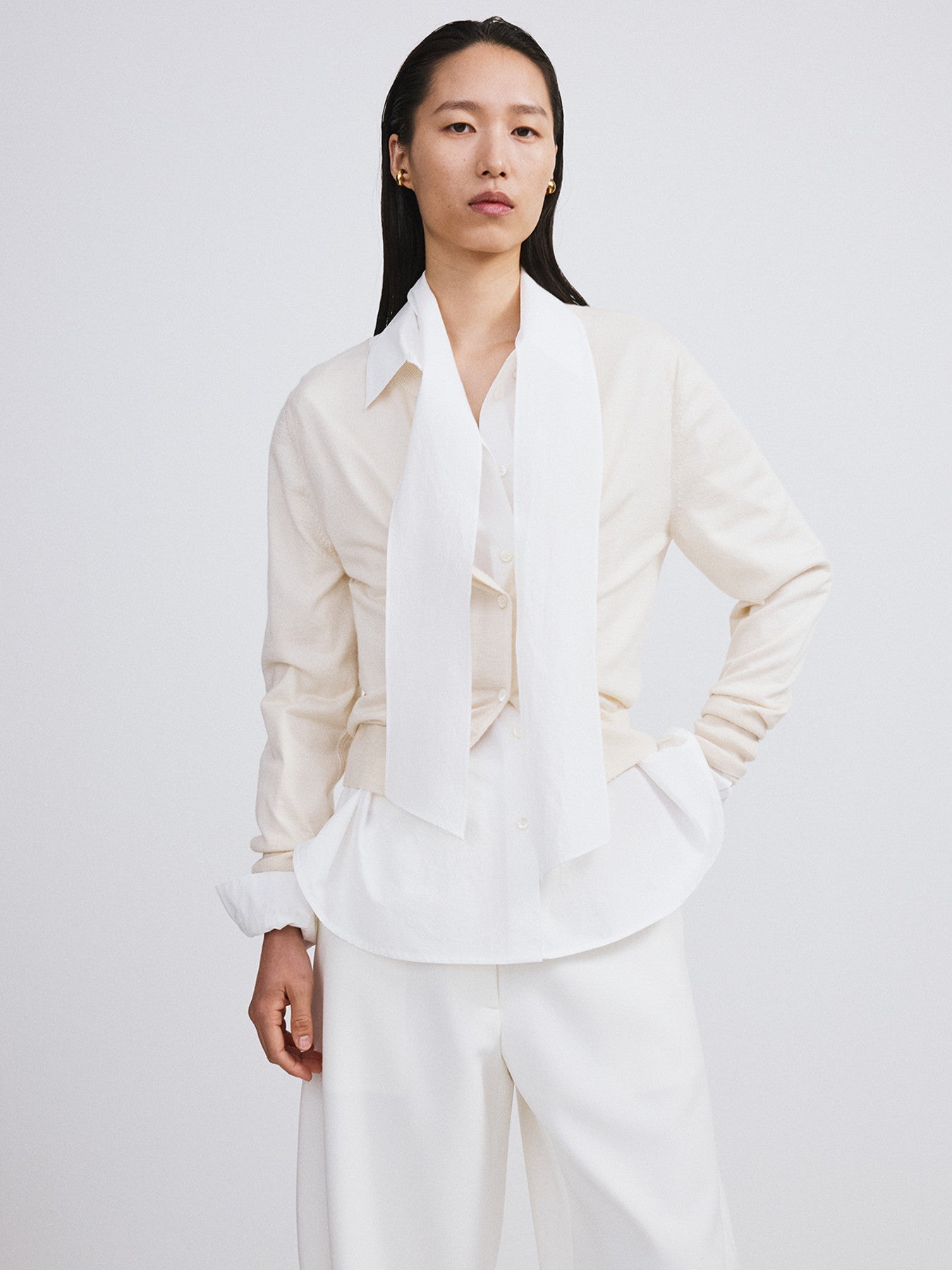 Silk-Cashmere Knit Cardigan (Cream)