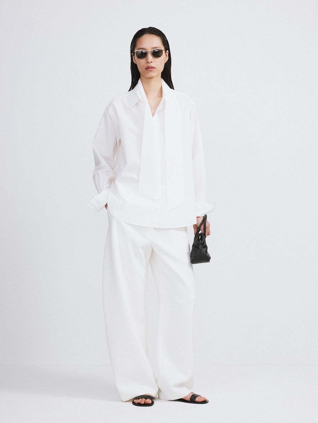 Detachable Scarf Cotton Shirt (Off White)