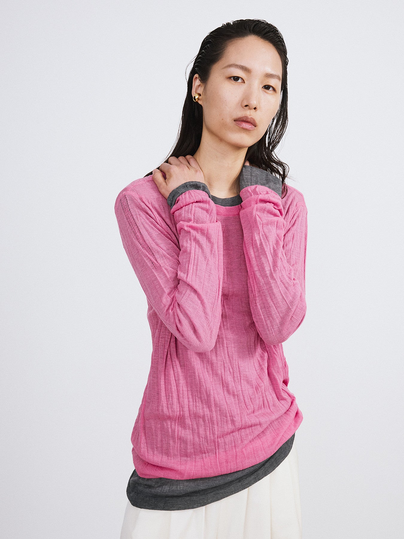 Crease Long Knit Top (Pink)